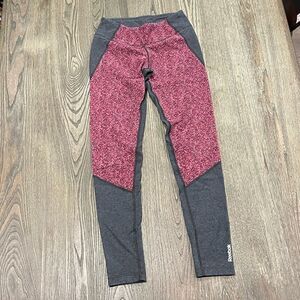 Reebok Leggings High Waist Stretch Pull-On Cotton Blend Workout Red Gray Small